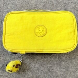 Kipling Yellow "Mina" Pencil Case Pouch Zippered Travel Cosmetic Organizer Bag